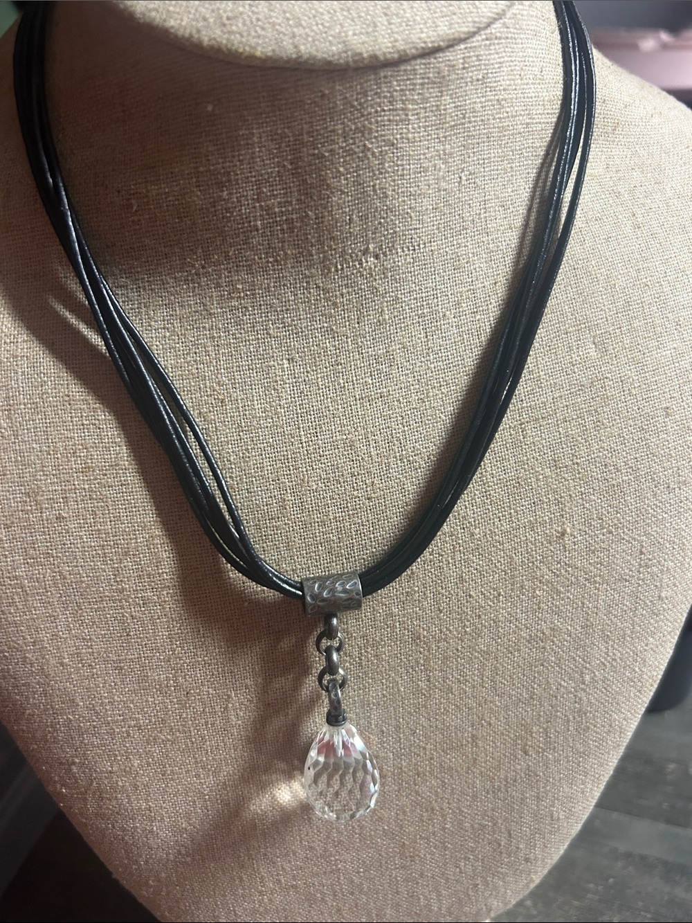 retired Silpada Multi-Strand Leather and Faceted Quartz Necklace